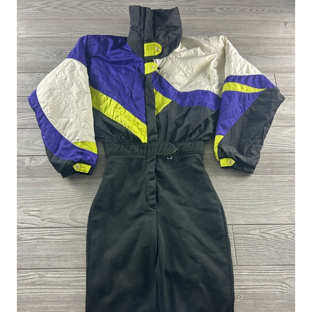 Robbe Vintage 80s Womens Ski Suit Neon Colorblock White/Purple/Yellow Size 8